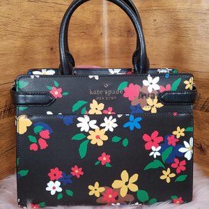 NWT Kate Spade Staci Sailing Floral Medium Satchel Crossbody Black Multi Flower